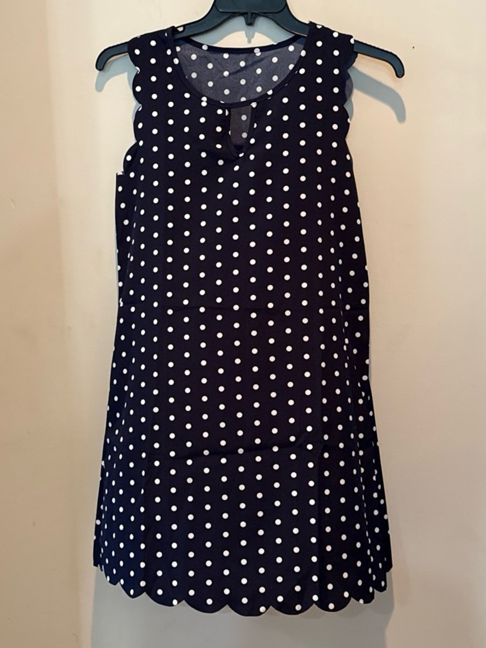 Sleeveless Navy Polka Dot Scallop-Hem Top